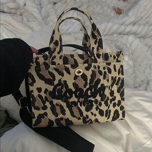 Coach Black and Tan Leopard Tote